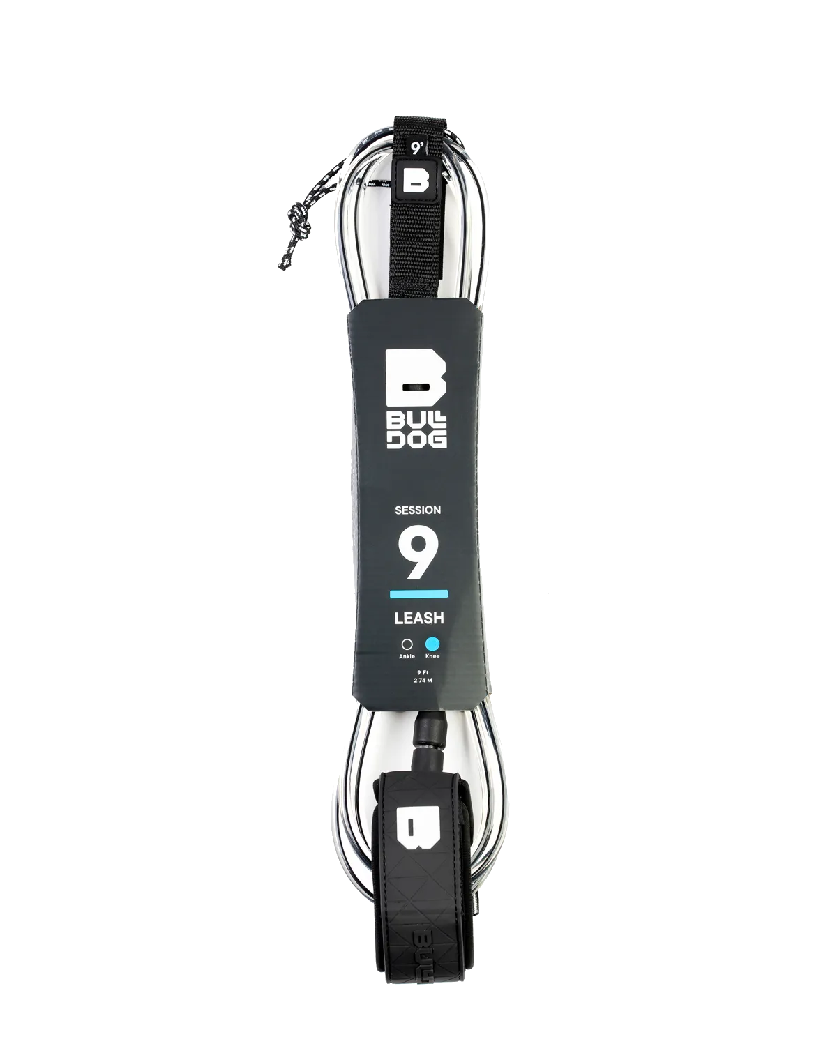 9ft Double Swivel Knee Surfboard Leash in Black & White