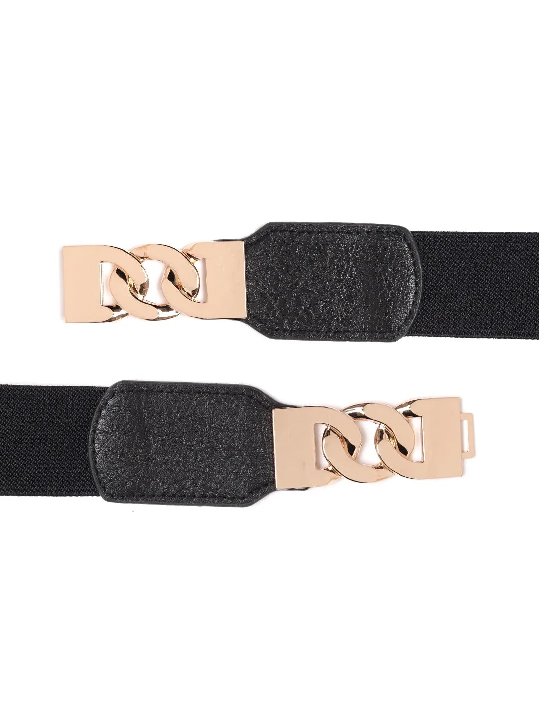 Berrylush Women Black Elastic Strap Chain Buckle Belt