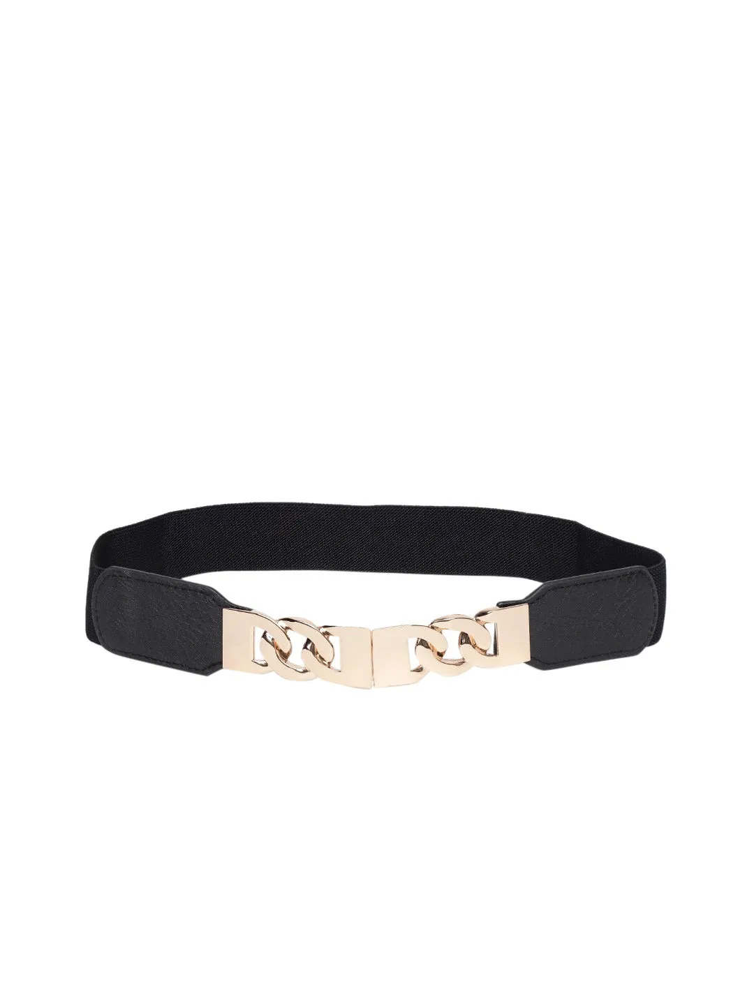 Berrylush Women Black Elastic Strap Chain Buckle Belt