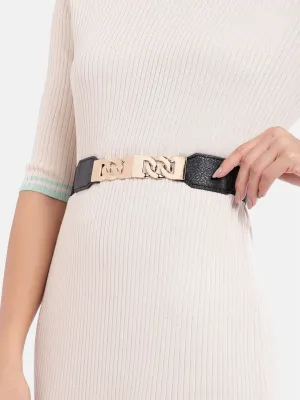 Berrylush Women Black Elastic Strap Chain Buckle Belt