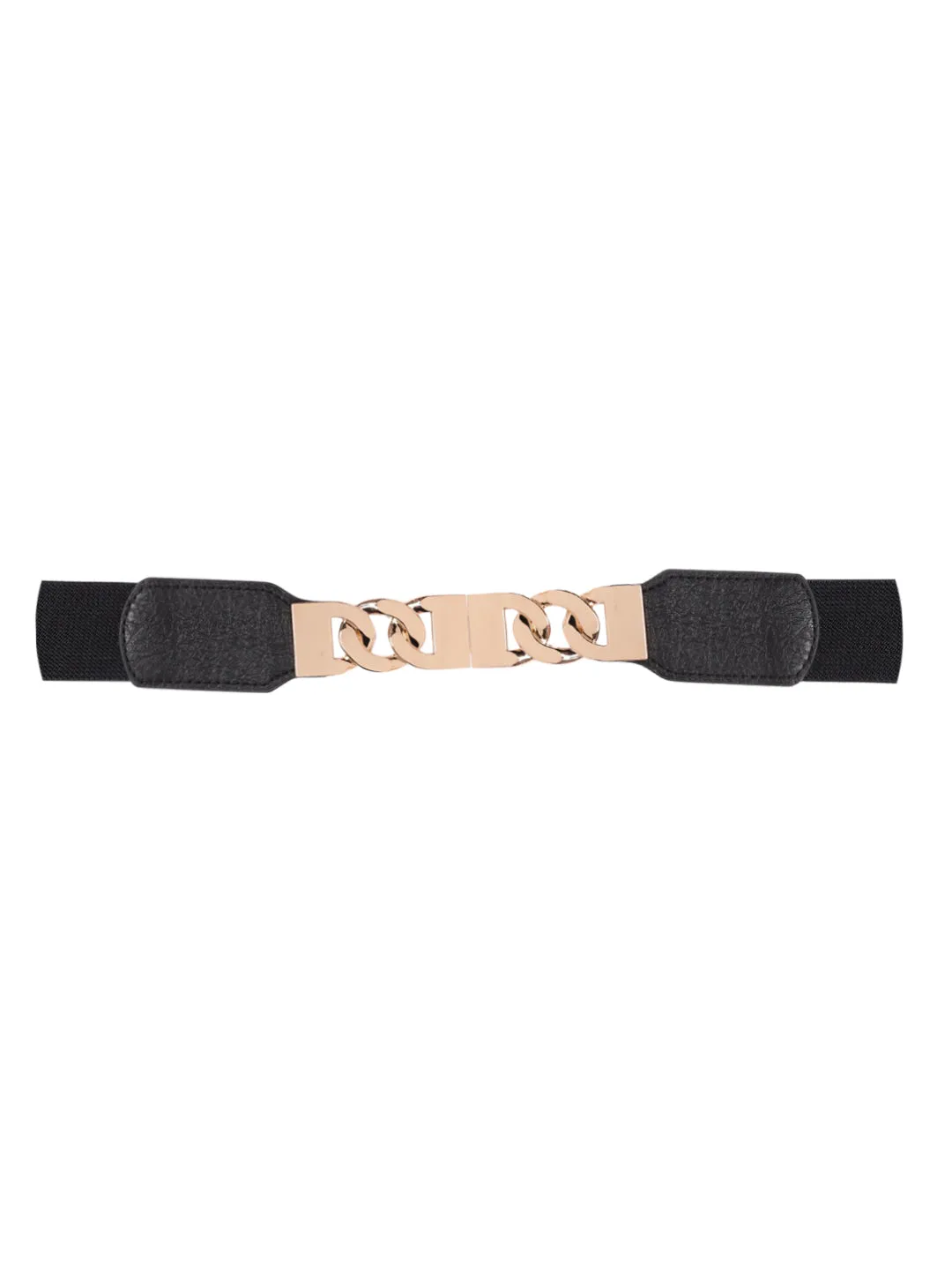 Berrylush Women Black Elastic Strap Chain Buckle Belt