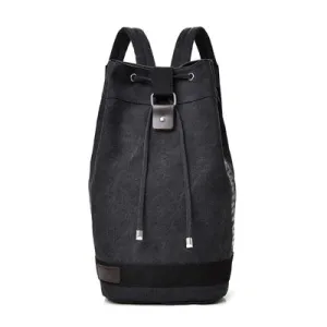 Casual Canvas Backpack Bucket Bag Computer Rucksack Travel Hiking Hand Bag, Size: Large Black