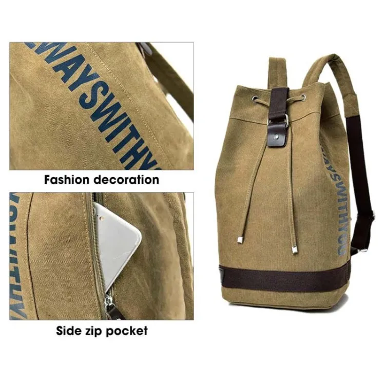 Casual Canvas Backpack Bucket Bag Computer Rucksack Travel Hiking Hand Bag, Size: Small Army Green