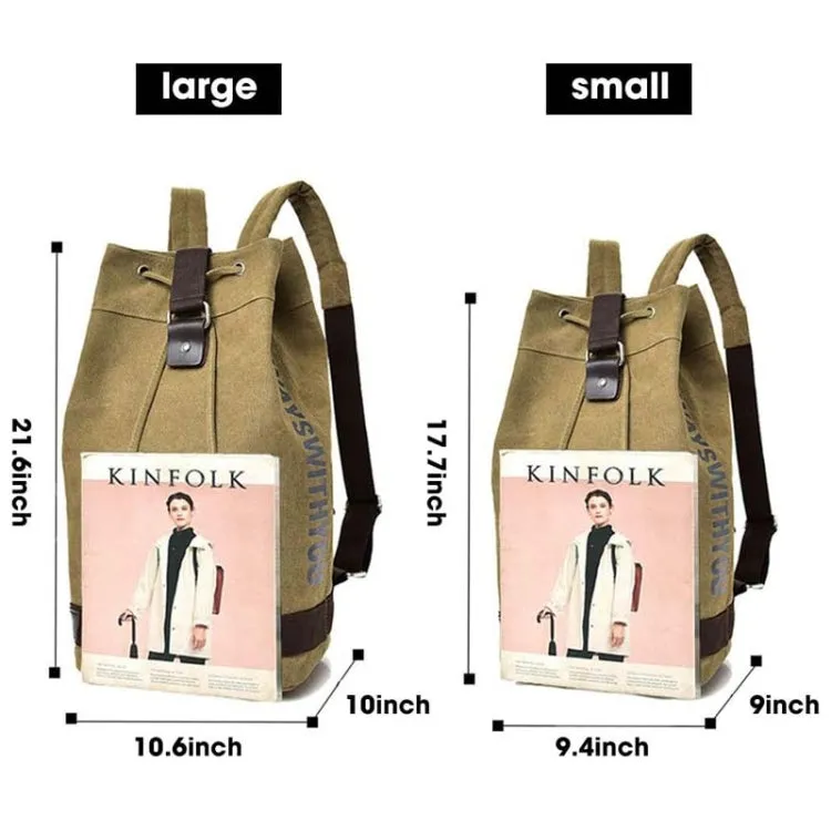 Casual Canvas Backpack Bucket Bag Computer Rucksack Travel Hiking Hand Bag, Size: Small Army Green