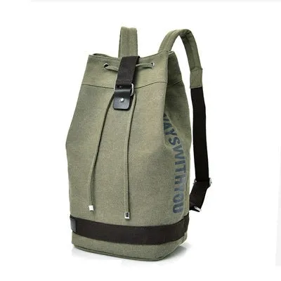 Casual Canvas Backpack Bucket Bag Computer Rucksack Travel Hiking Hand Bag, Size: Small Army Green