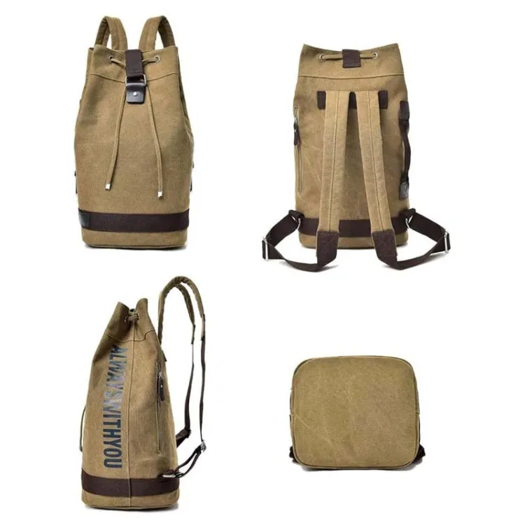 Casual Canvas Backpack Bucket Bag Computer Rucksack Travel Hiking Hand Bag, Size: Small Army Green