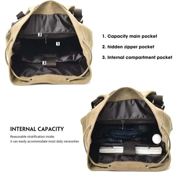 Casual Canvas Backpack Bucket Bag Computer Rucksack Travel Hiking Hand Bag, Size: Small Army Green