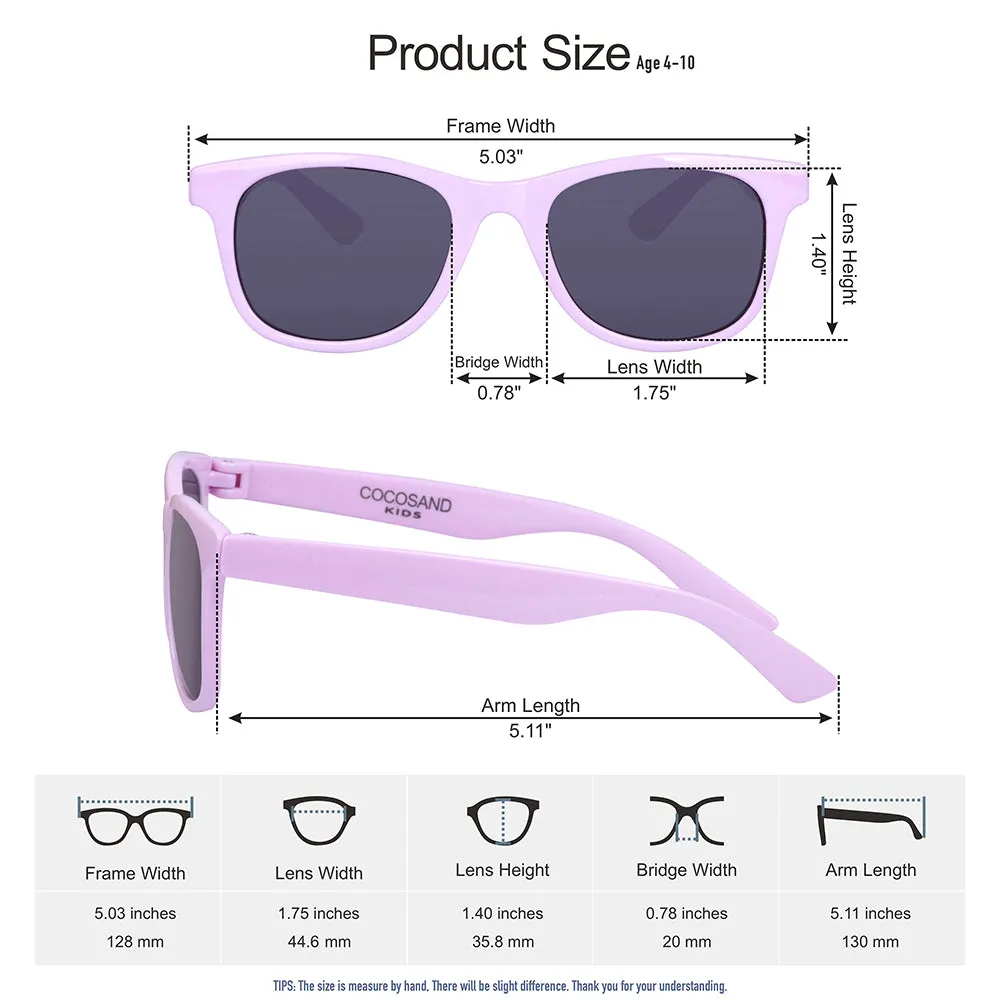 COCOSAND Classic Kids Sunglasses Square Frame UV 400 Protection, Age 4-10, Purple