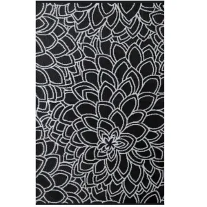 Eden Black and White Floral Recycled Plastic Larger Rug