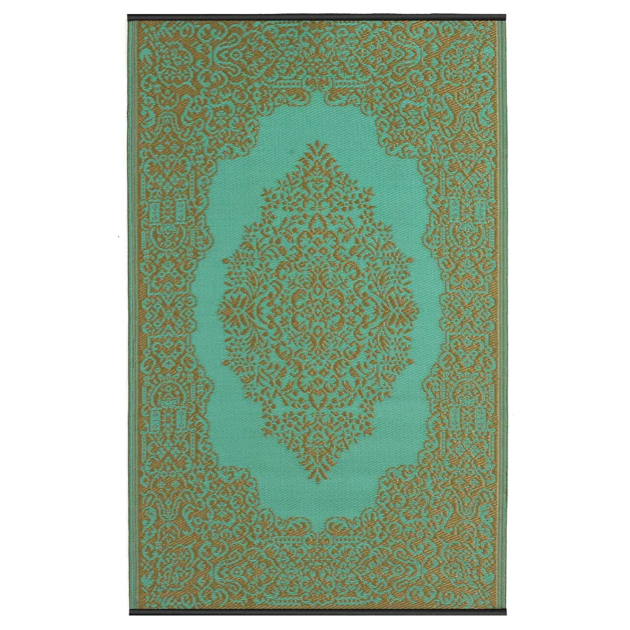 Istanbul Bronze and Aqua Traditional Outdoor Area Rug