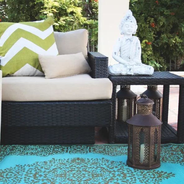 Istanbul Bronze and Aqua Traditional Outdoor Area Rug