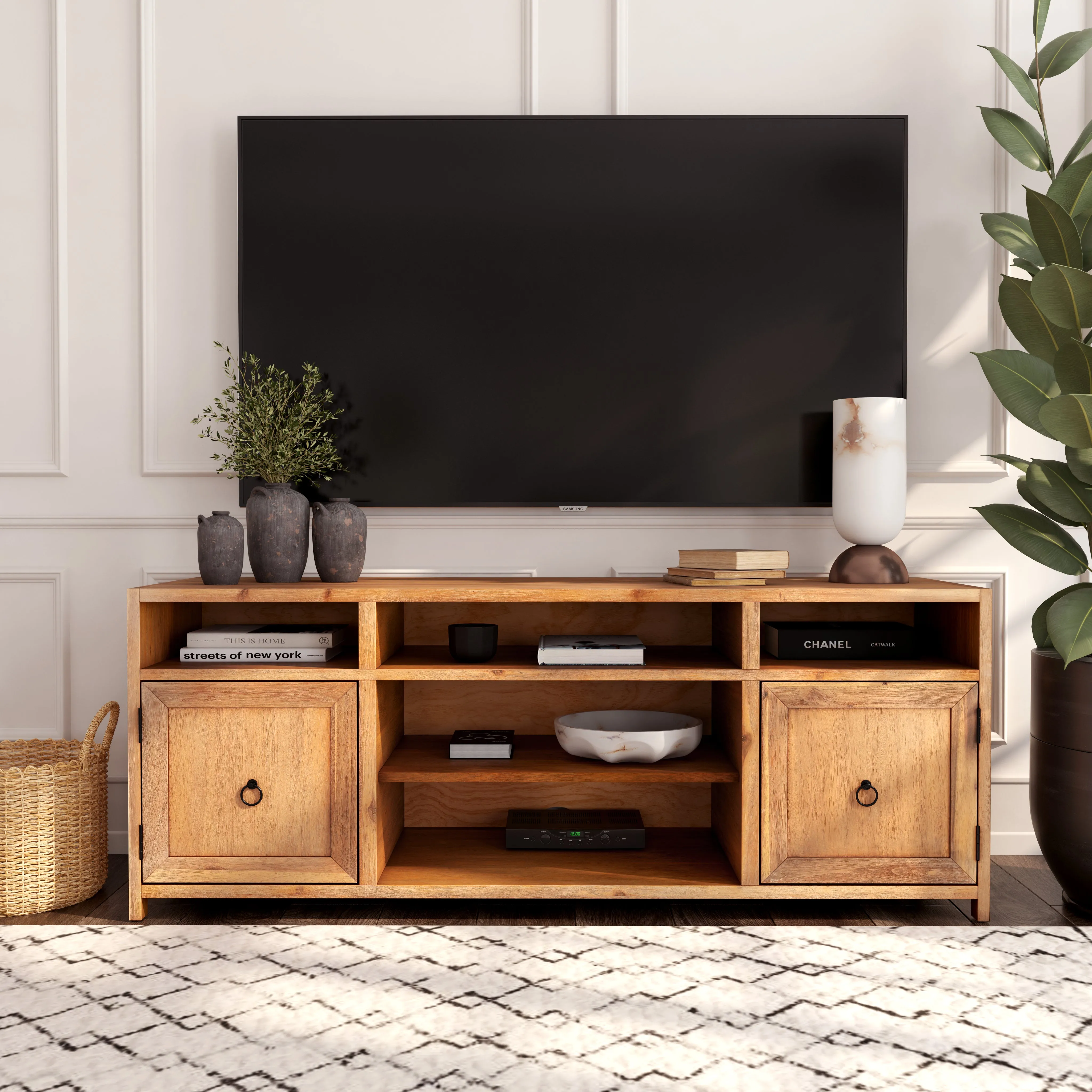 Lark Wood 65" TV Stand with Storage in Light Brown  5524312