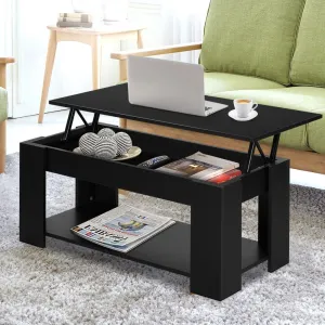 Lift Up Top Coffee Table Storage Shelf Black