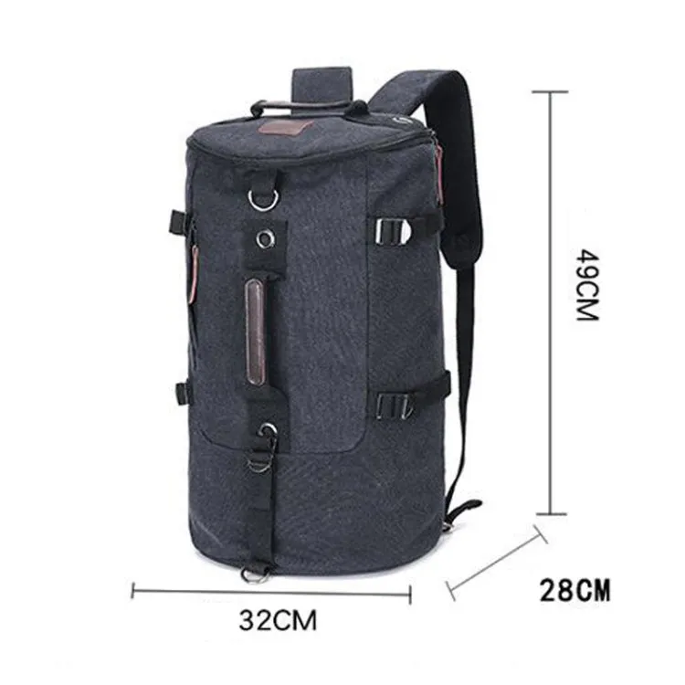 Outdoor Travel Man Canvas Double Shoulder Backpack Student Schoolbag(Black)