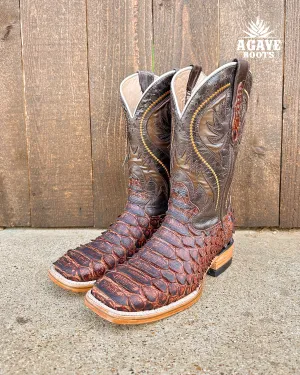 PYTHON COGNAC  | MEN SQUARE TOE WESTERN COWBOY BOOTS