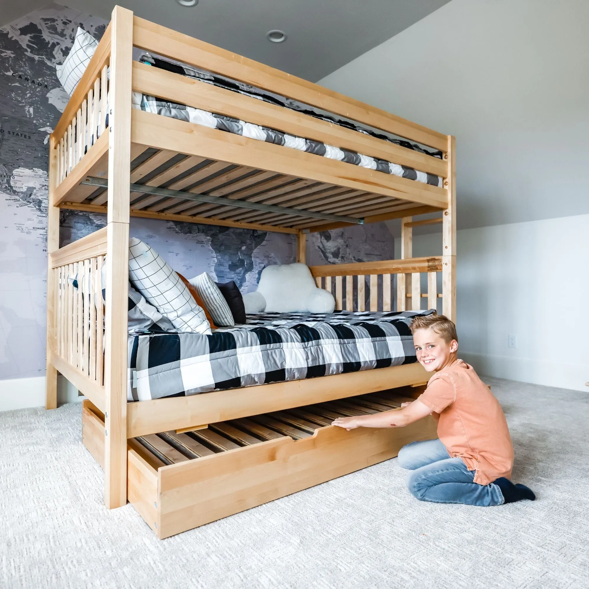 Queen High Bunk Bed with Straight Ladder on End