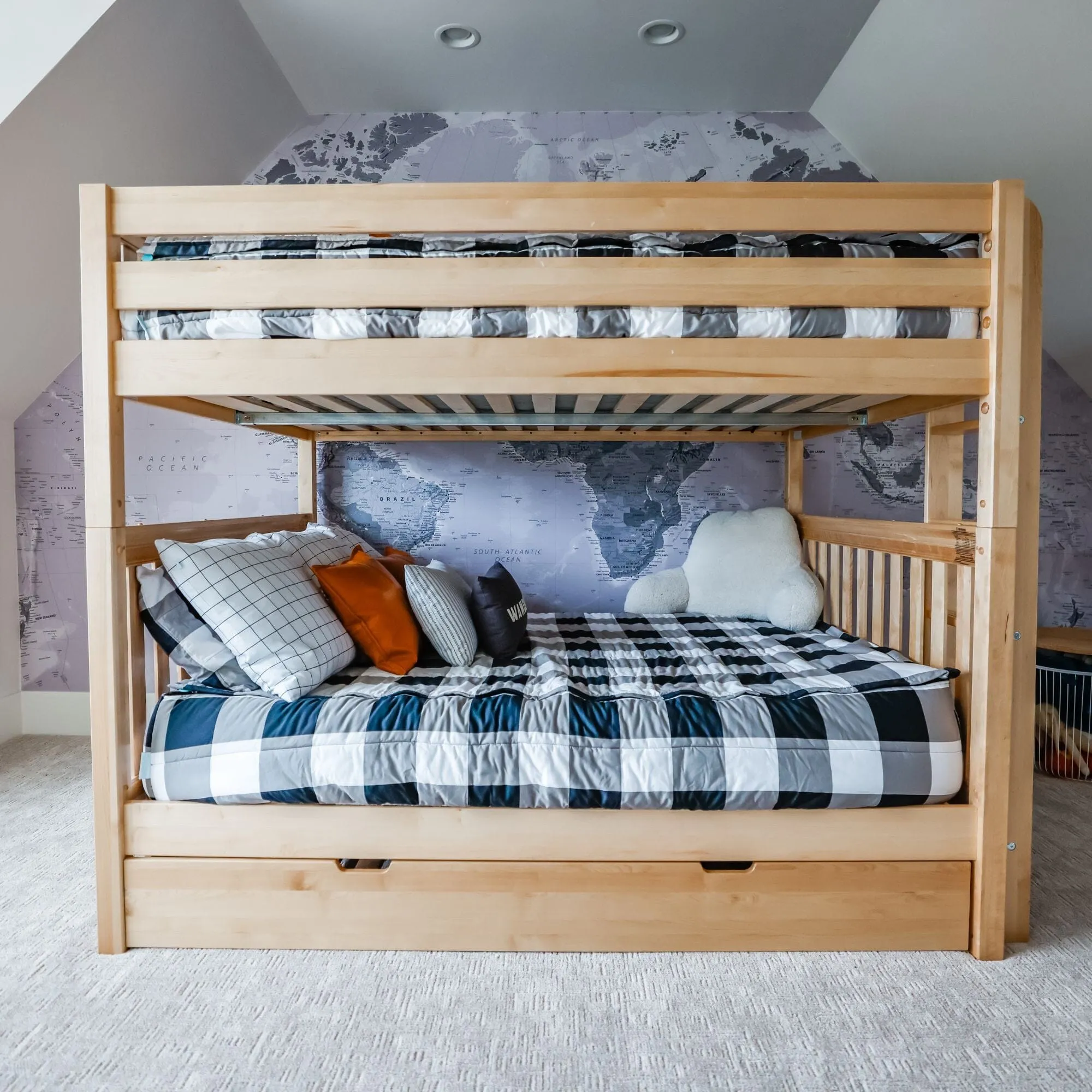 Queen High Bunk Bed with Straight Ladder on End