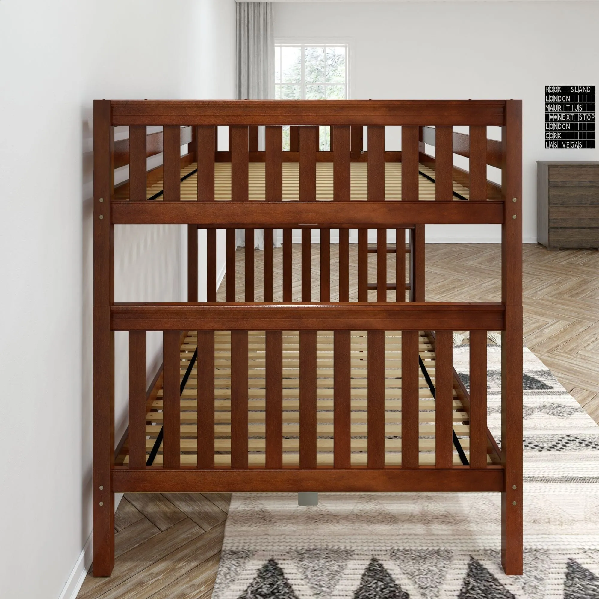 Queen High Bunk Bed with Straight Ladder on End