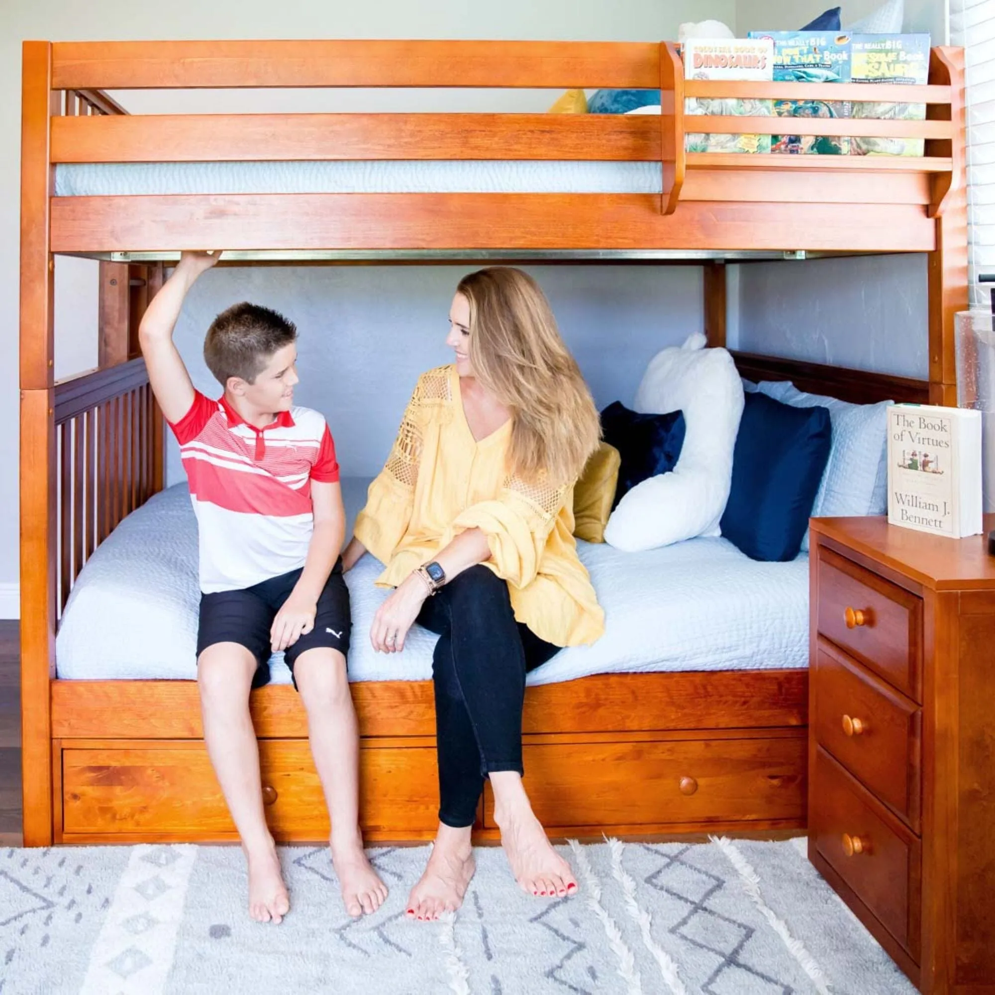 Queen High Bunk Bed with Straight Ladder on End