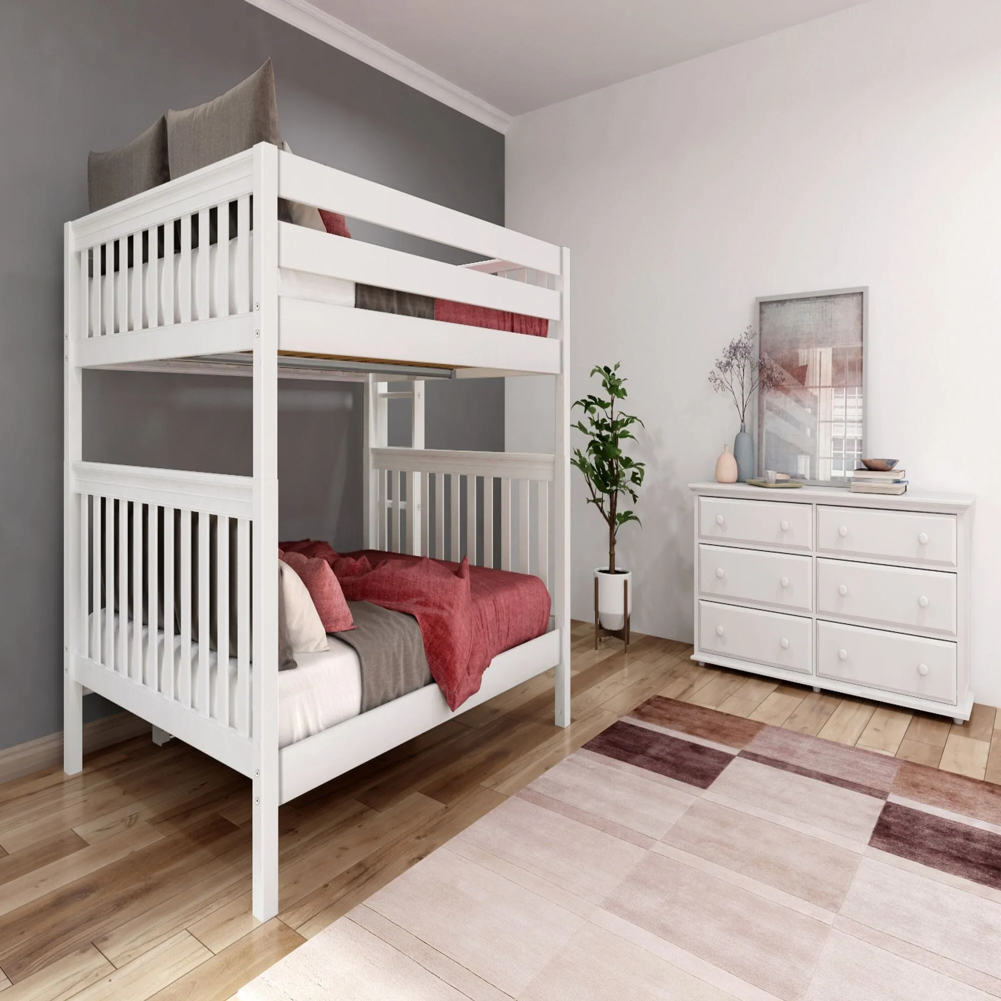 Queen High Bunk Bed with Straight Ladder on End