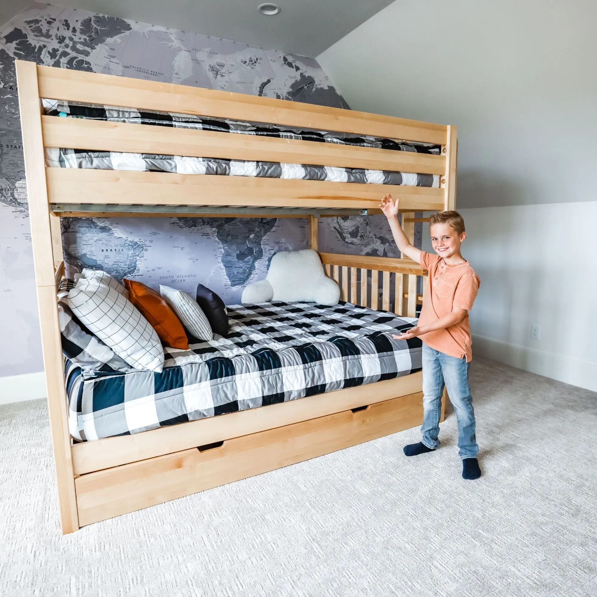 Queen High Bunk Bed with Straight Ladder on End