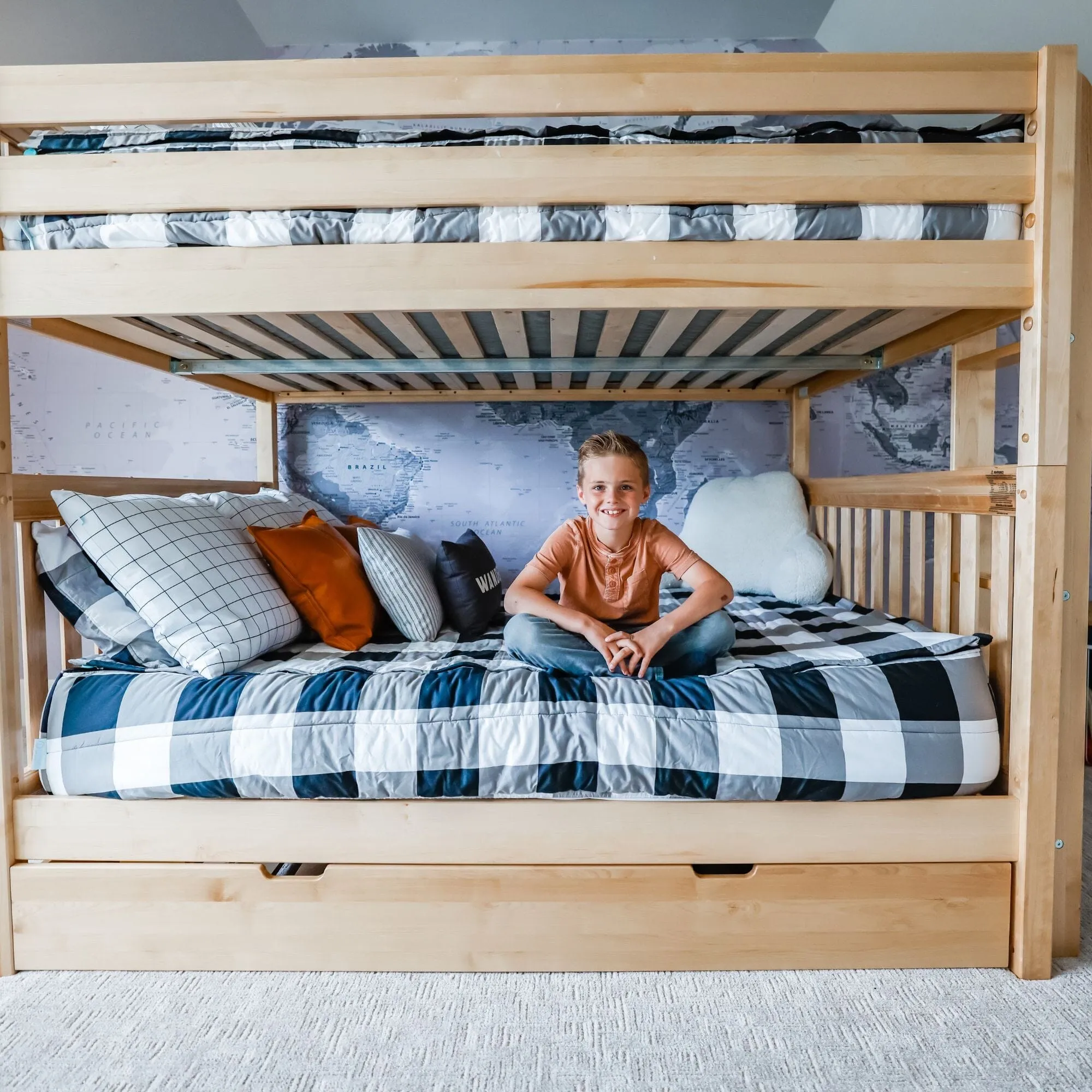 Queen High Bunk Bed with Straight Ladder on End