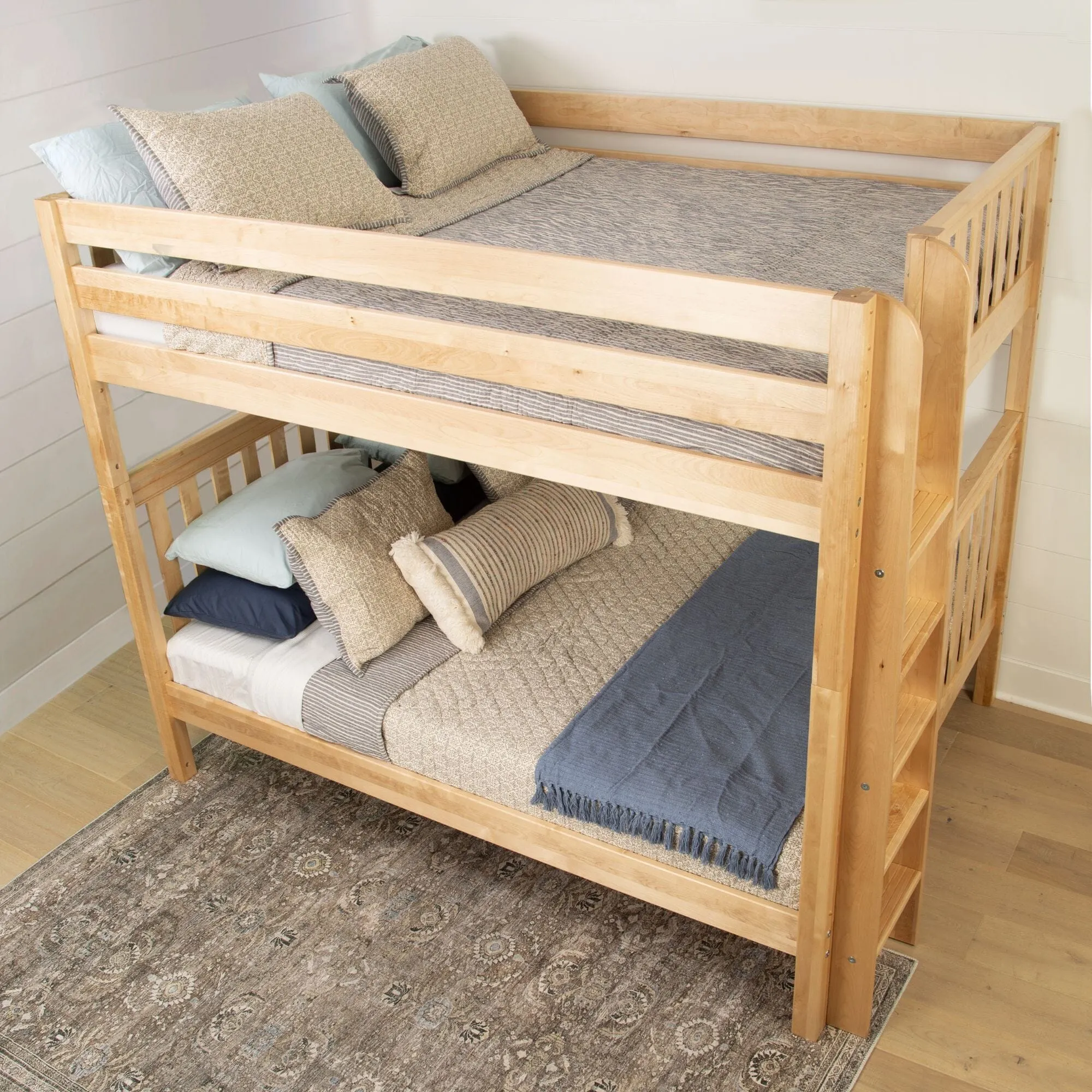 Queen High Bunk Bed with Straight Ladder on End