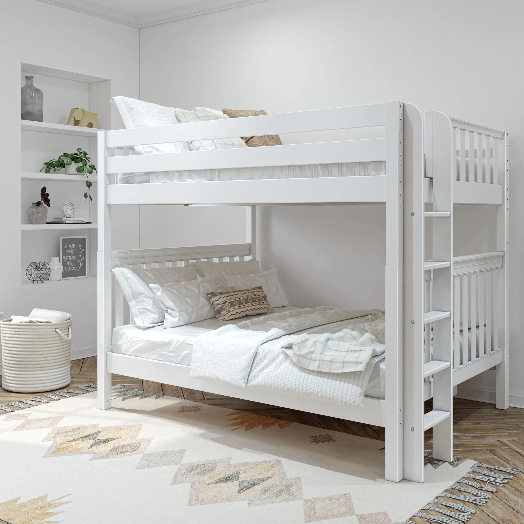 Queen High Bunk Bed with Straight Ladder on End