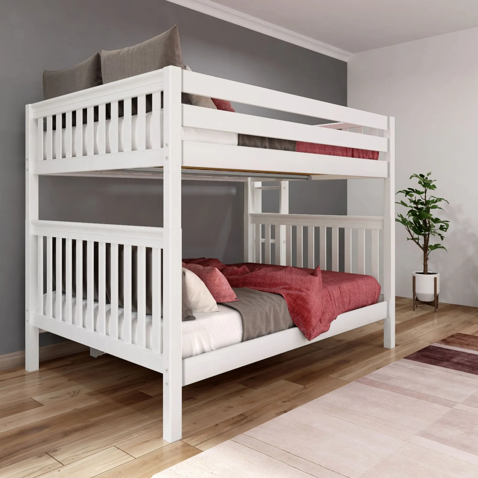 Queen High Bunk Bed with Straight Ladder on End