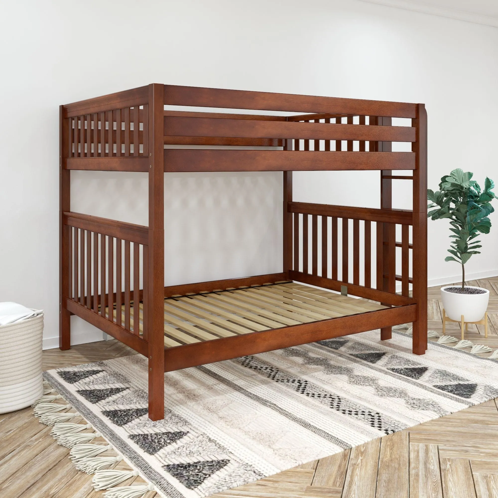 Queen High Bunk Bed with Straight Ladder on End