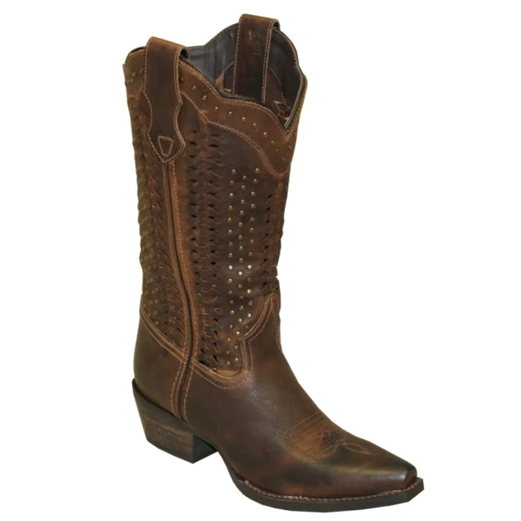 Rawhide Ladies 12″ Brown Leather Snip Toe Boots 5143