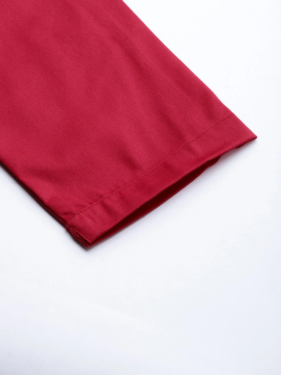 Red Solid Cotton Lycra Pants