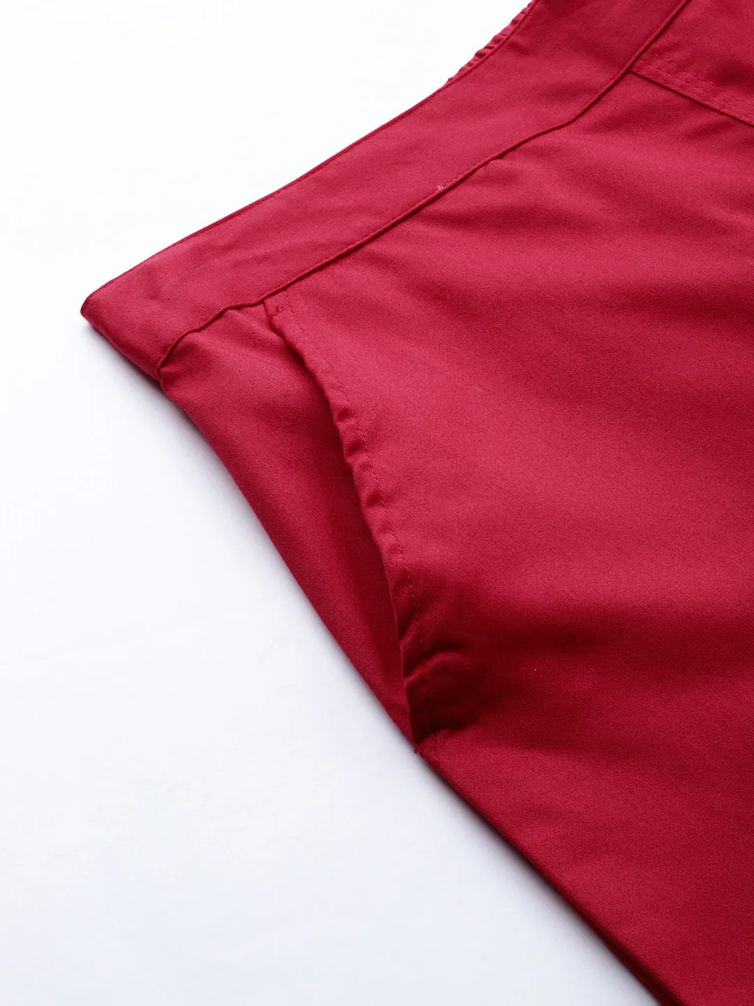 Red Solid Cotton Lycra Pants