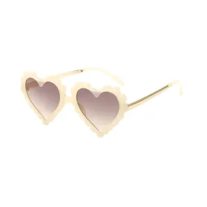 Scalloped Heart Sunglass, Cream and Gold