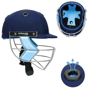 Strauss Cricket Helmet | Steel Grill | Edition: Classic | Size: Medium | Age: 15 yrs | Color: Blue | for Men, Women | Lightweight | Advance Protection | Leather Ball Cricket Helmet