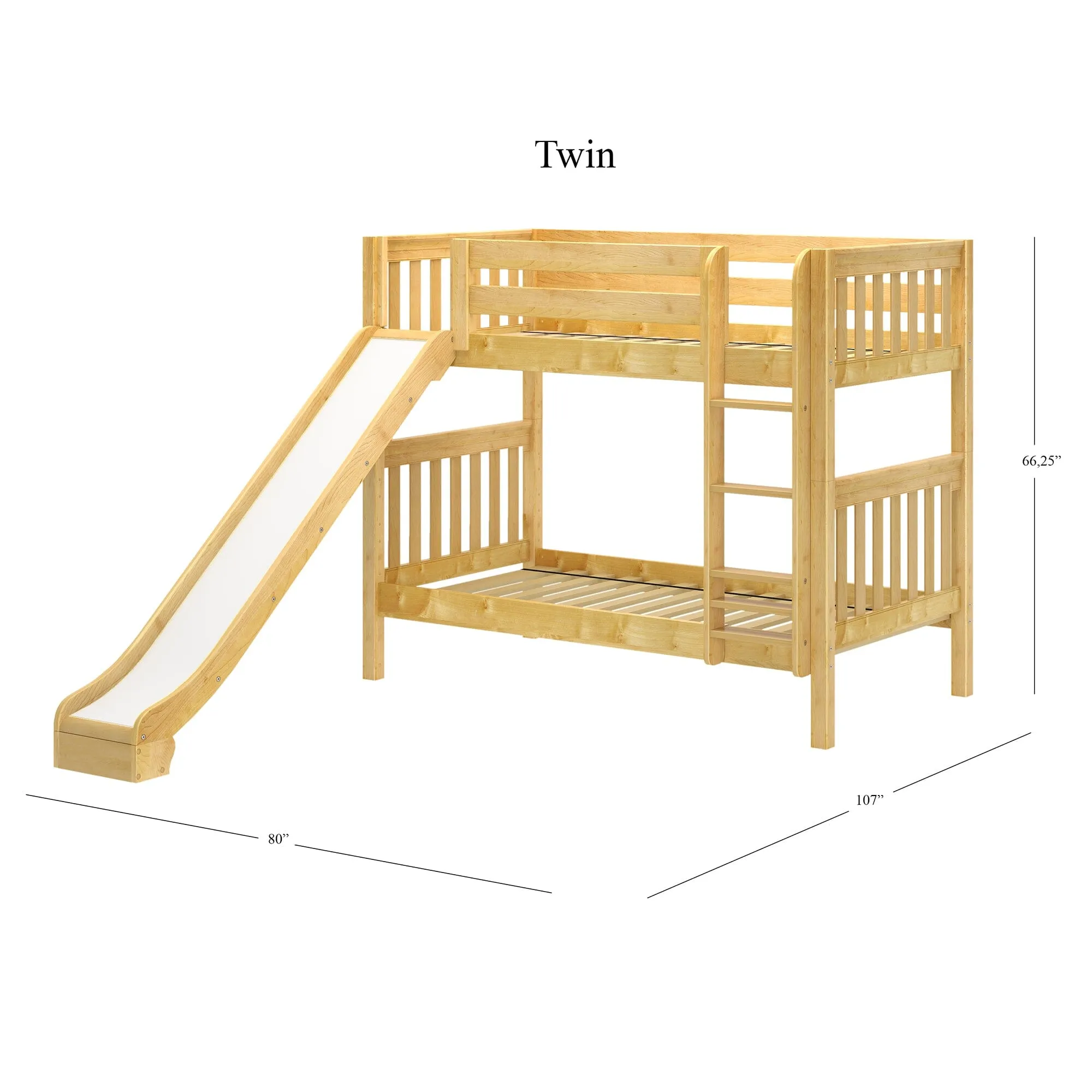 Twin Medium Bunk Bed with Ladder and Slide