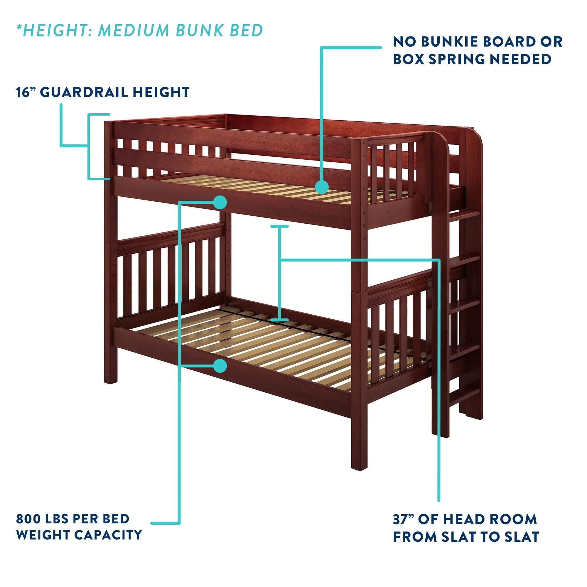 Twin Medium Bunk Bed with Ladder and Slide