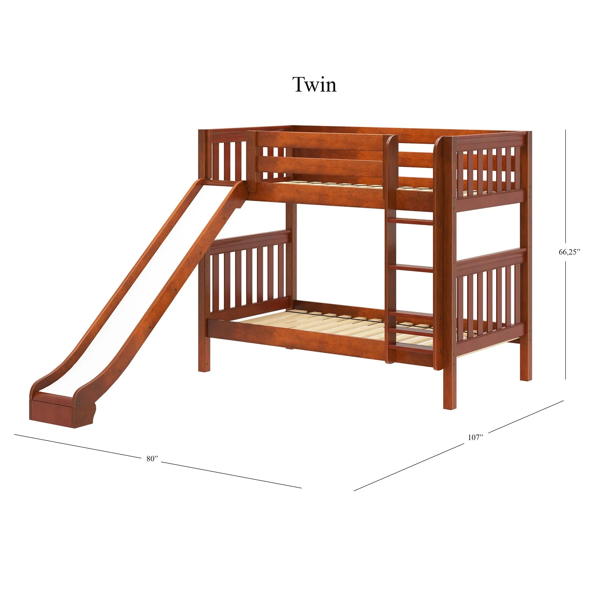 Twin Medium Bunk Bed with Ladder and Slide