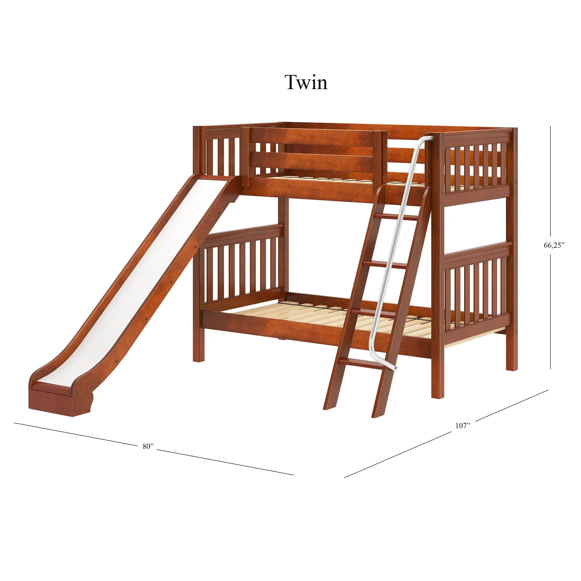 Twin Medium Bunk Bed with Ladder and Slide