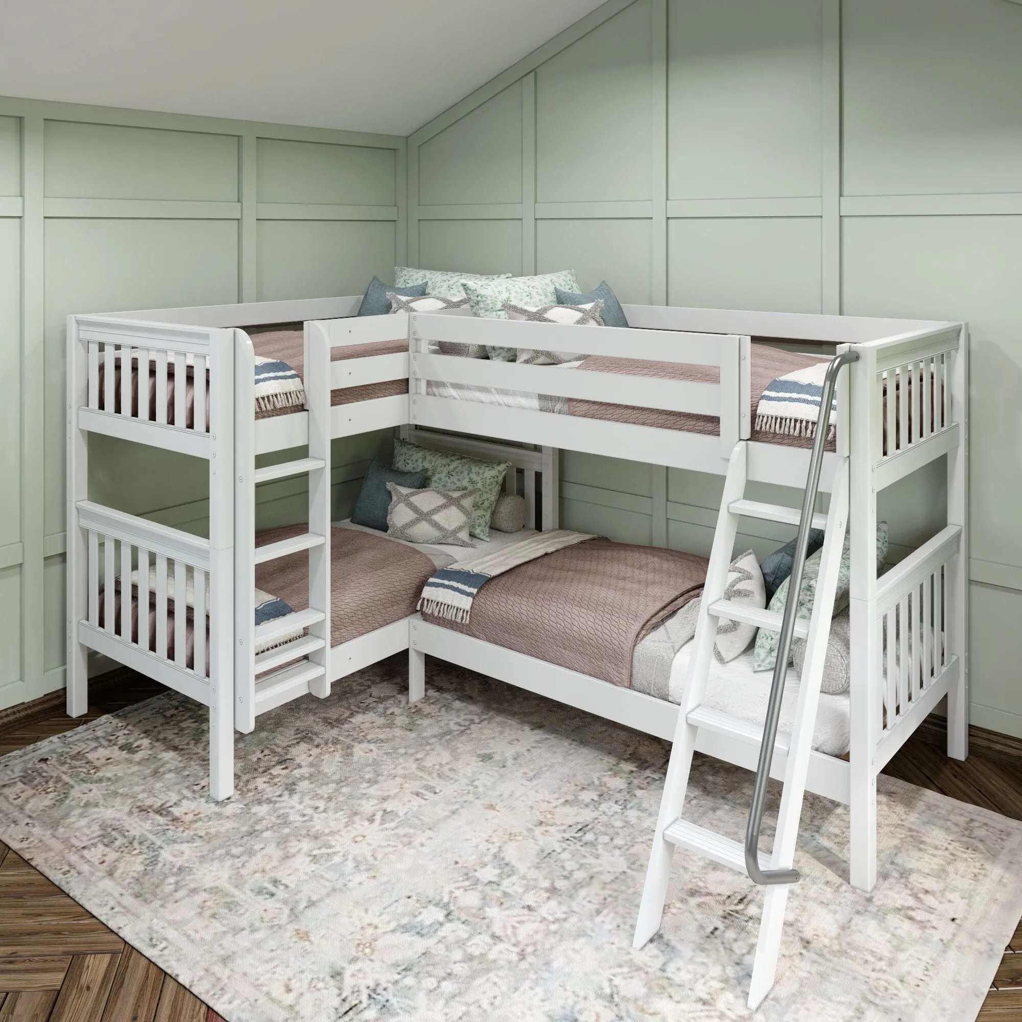 Twin Medium Corner Bunk with Straight Ladder and Angled Ladder