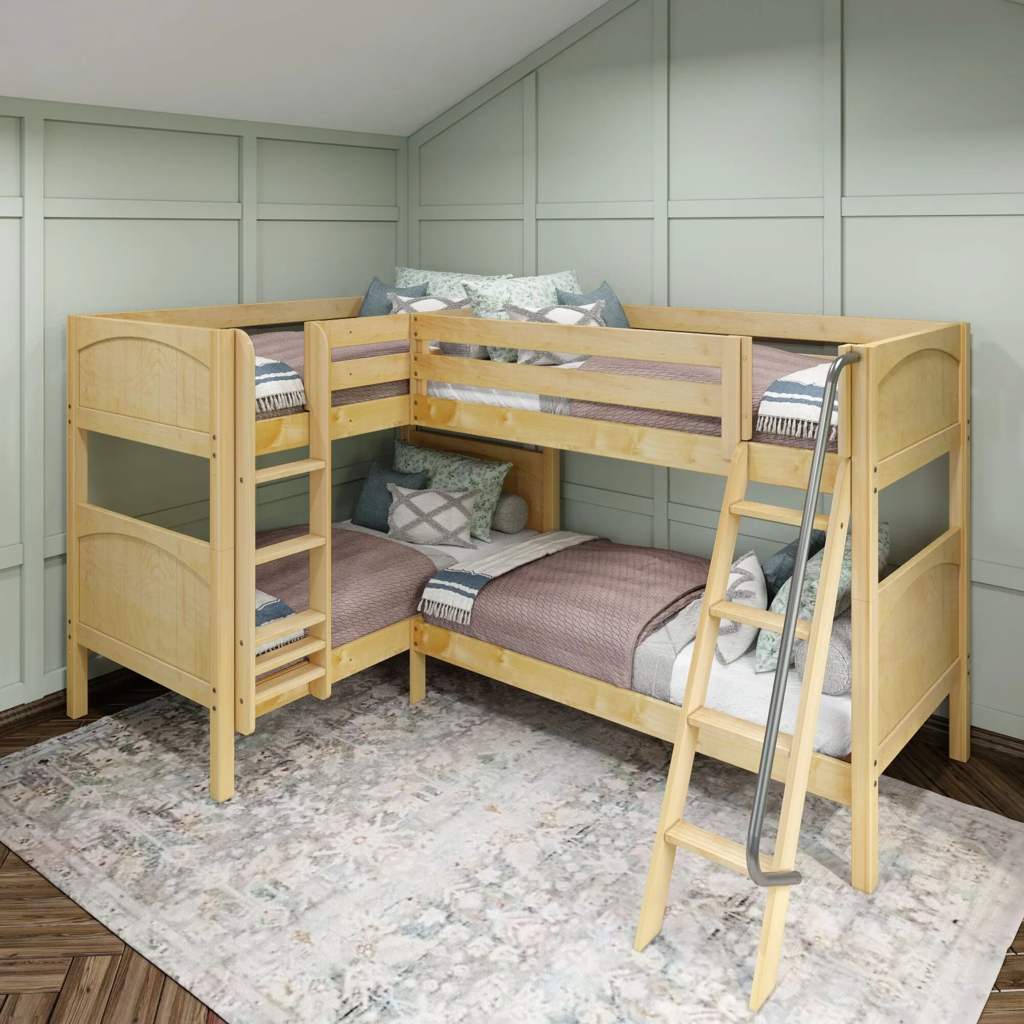 Twin Medium Corner Bunk with Straight Ladder and Angled Ladder