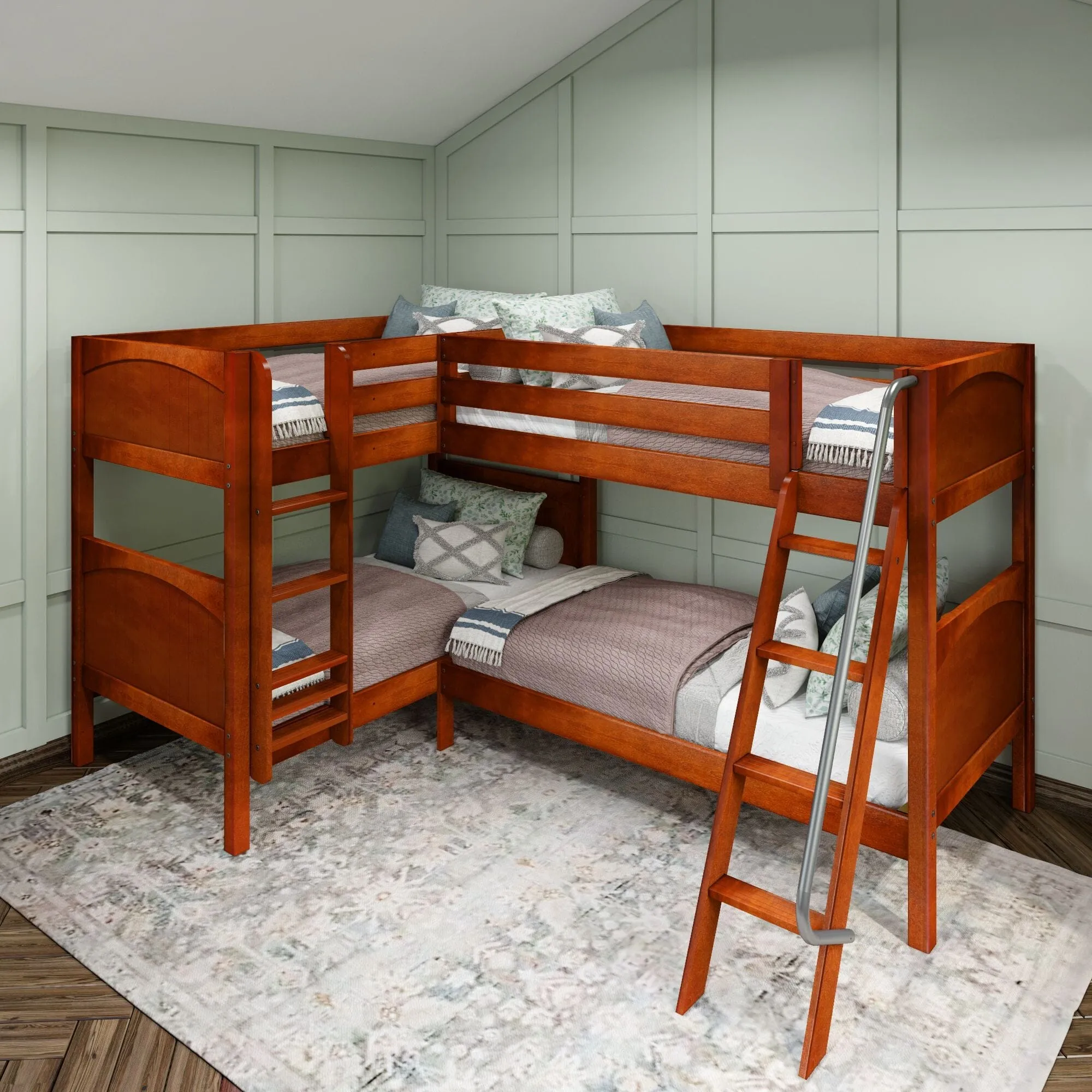 Twin Medium Corner Bunk with Straight Ladder and Angled Ladder