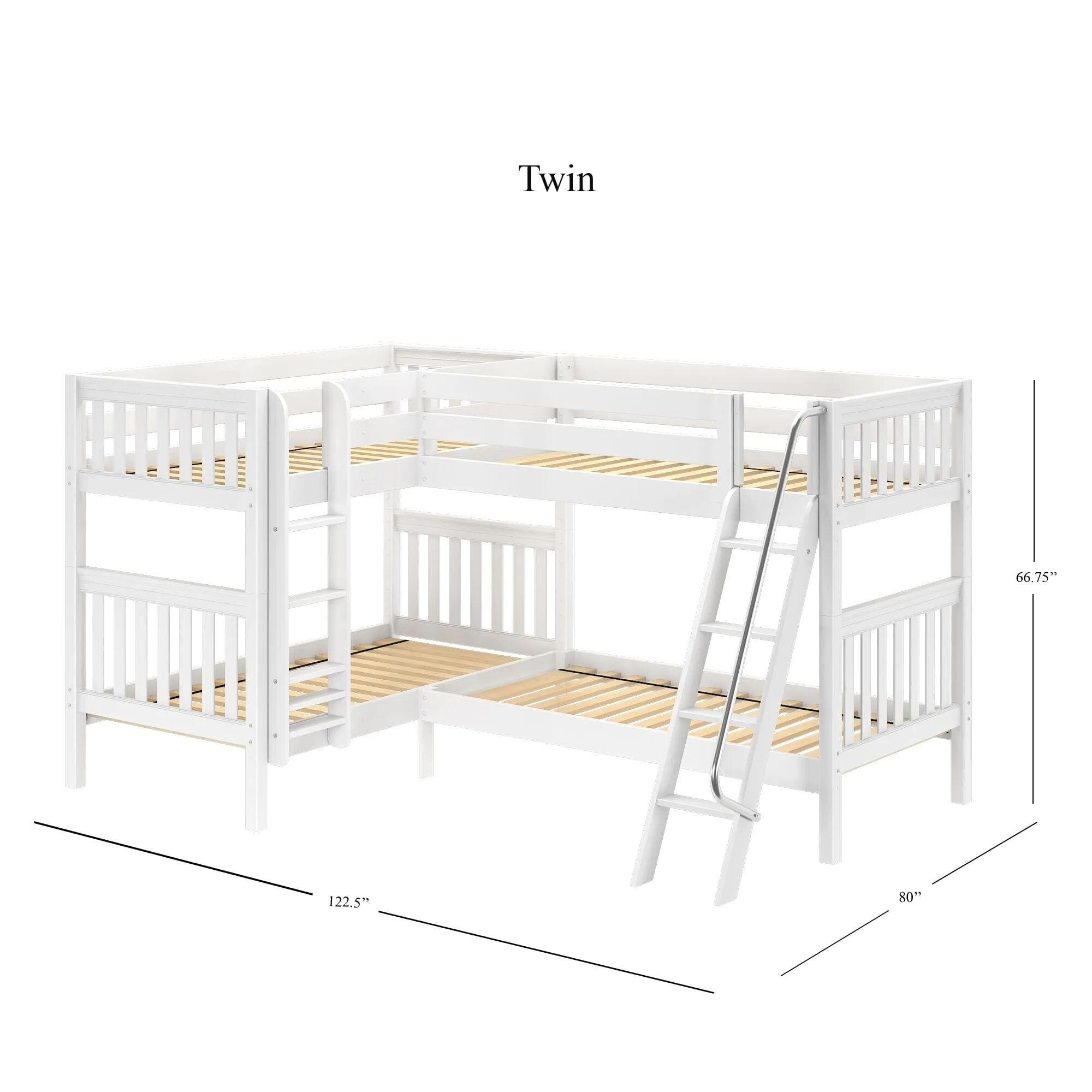 Twin Medium Corner Bunk with Straight Ladder and Angled Ladder