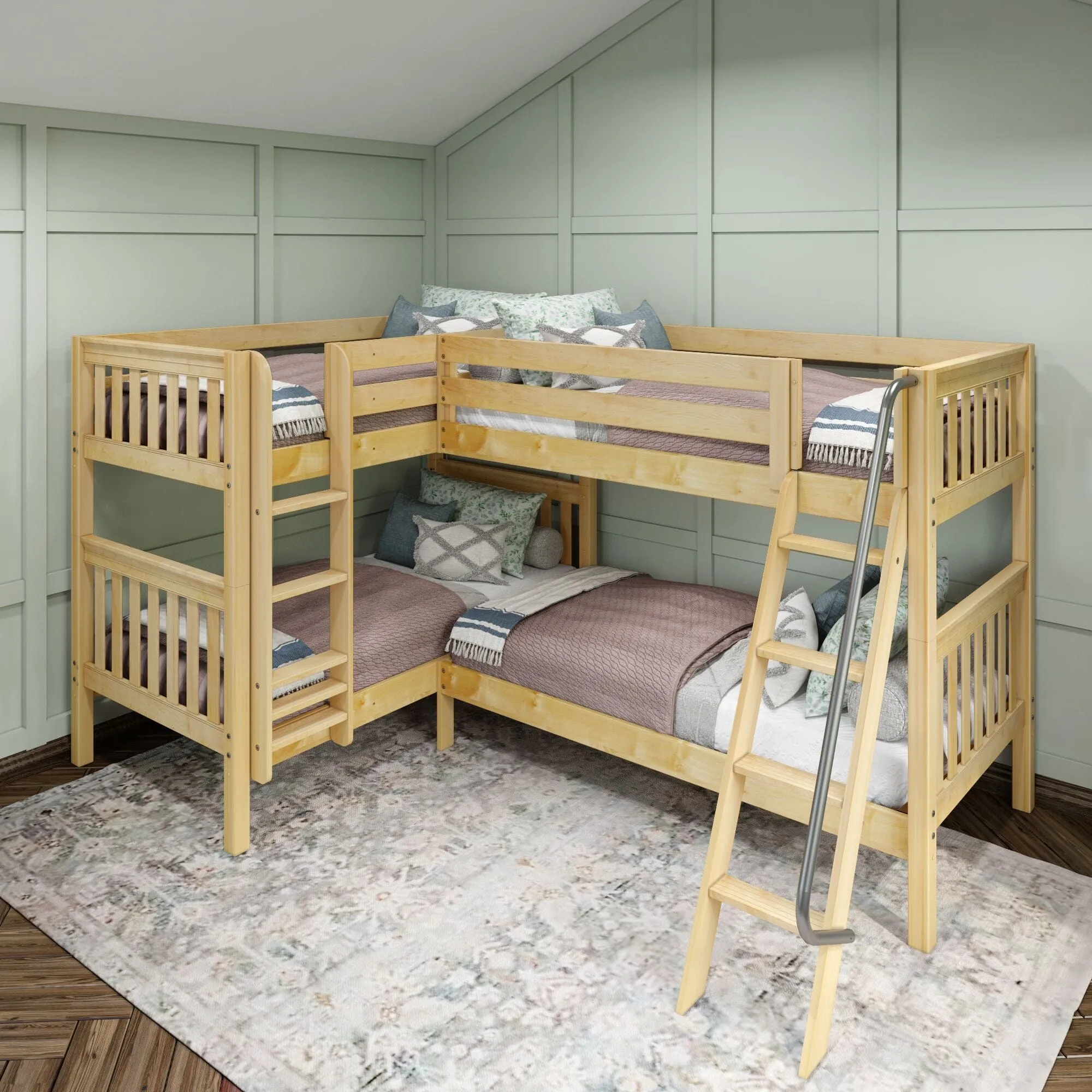 Twin Medium Corner Bunk with Straight Ladder and Angled Ladder