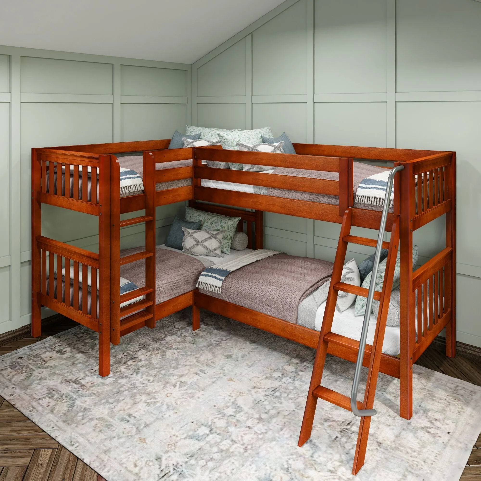 Twin Medium Corner Bunk with Straight Ladder and Angled Ladder