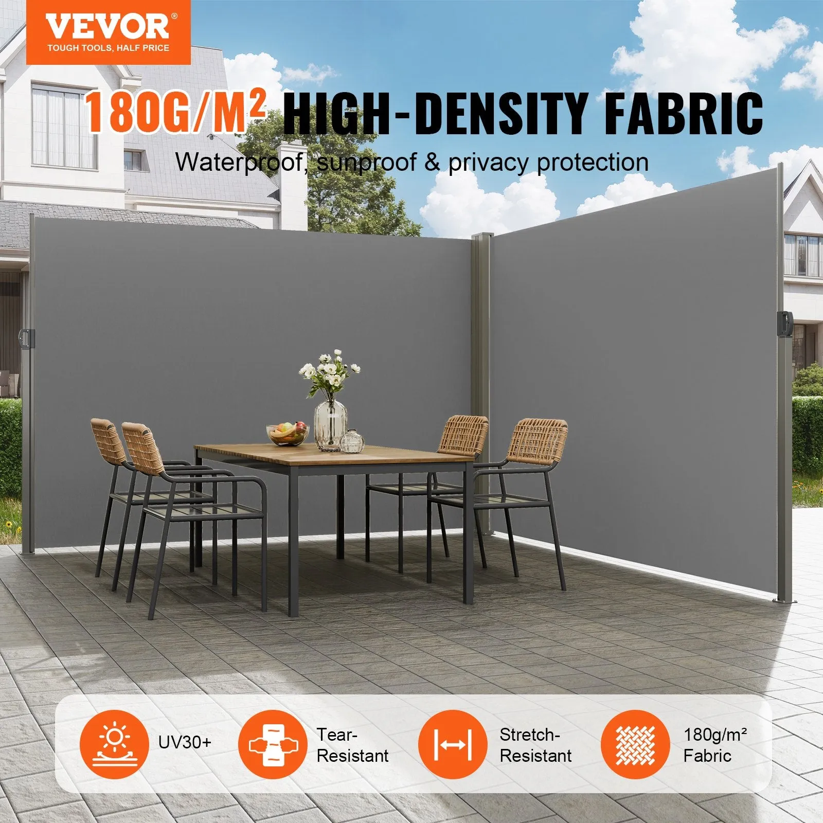 Vevor Retractable Side Awning 236" x 79" Outdoor Privacy Screen UV-Resistant Waterproof Patio Divider New