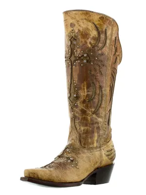 Womens Cruz Fuego Sand Leather Cowboy Boots Zipper - Snip Toe