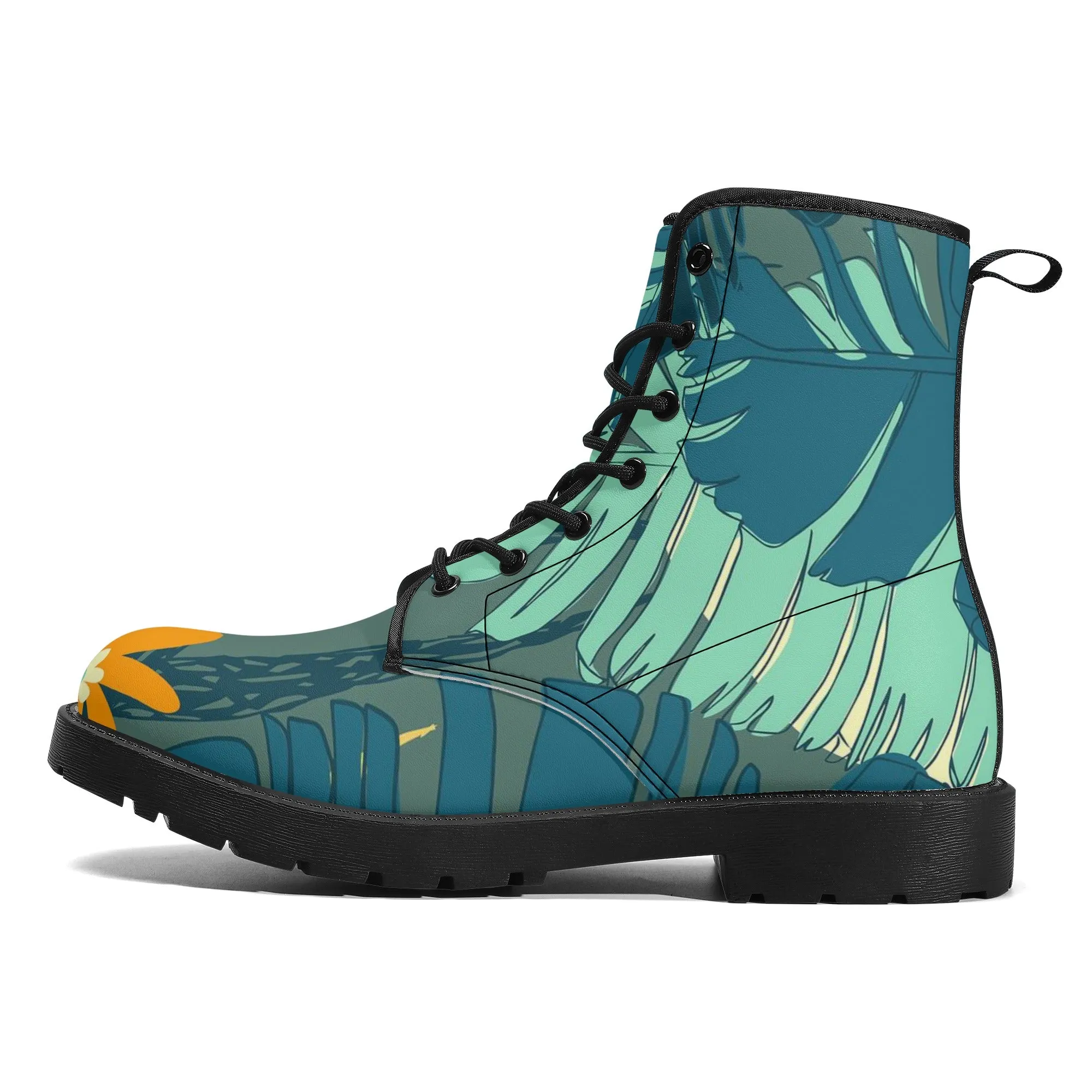 Women's Custom Jungle Blues Tropical Print Leather Boots